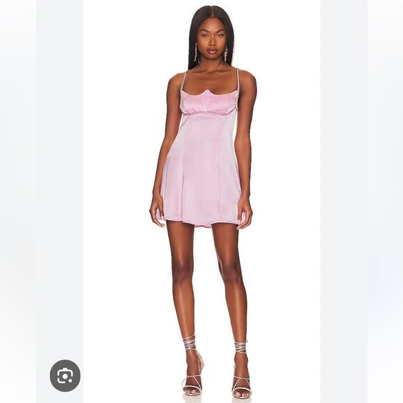 For Love And Lemons Dresses & Skirts - NWT For Love & Lemons Pink Satin Rhinestone Trim Elora Mini Dress Lg MSRP $239
